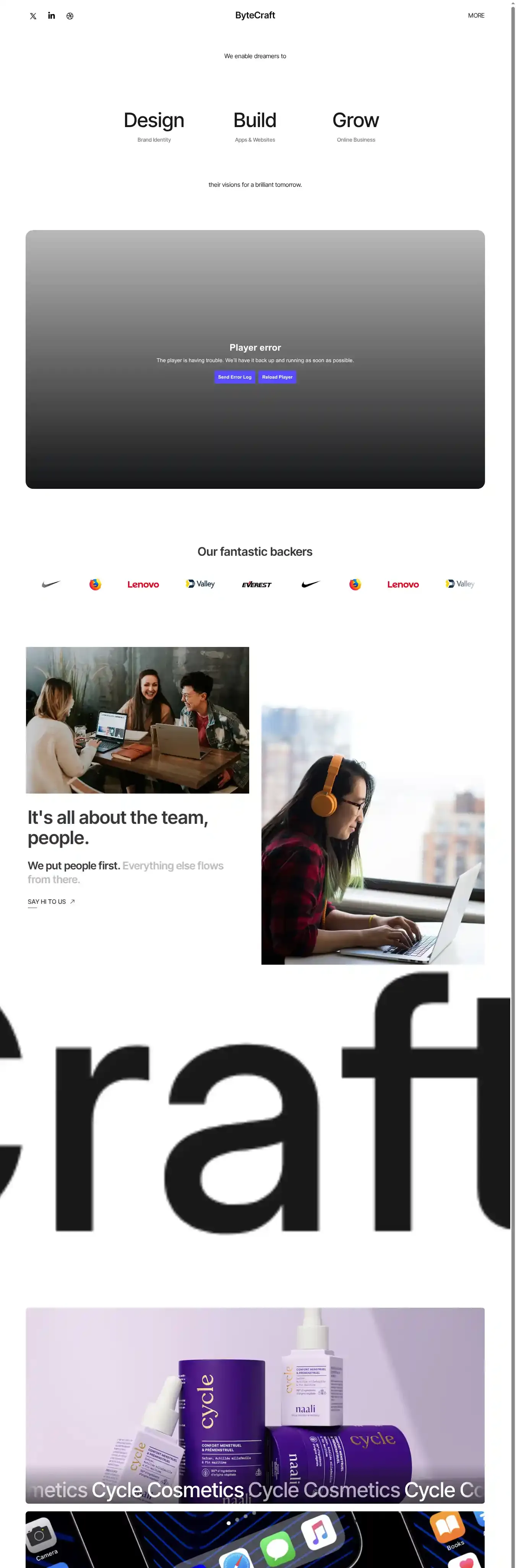 Bytecraft home page on desktop