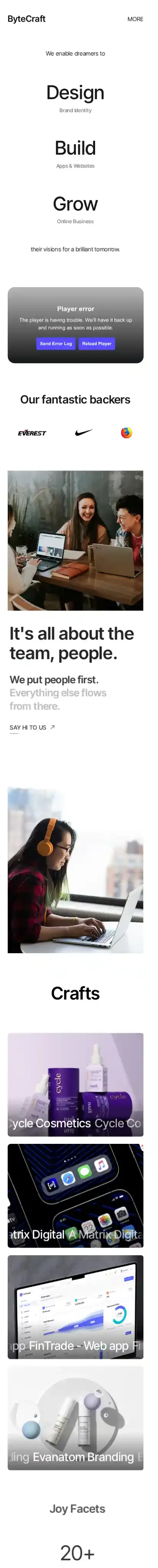 Bytecraft home page on mobile