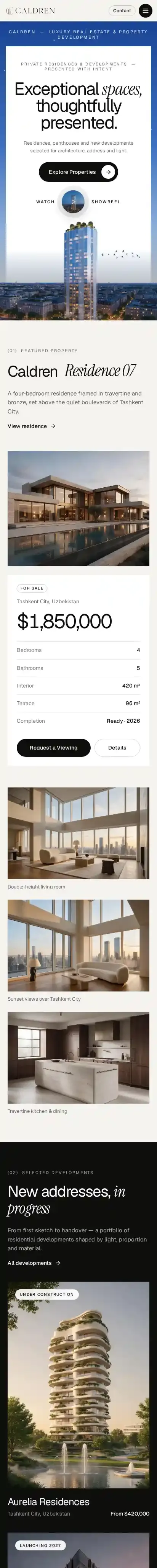 Caldren home page on mobile