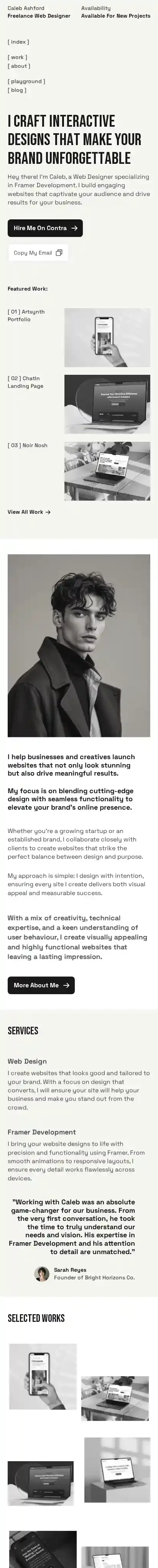 Caleb home page on mobile