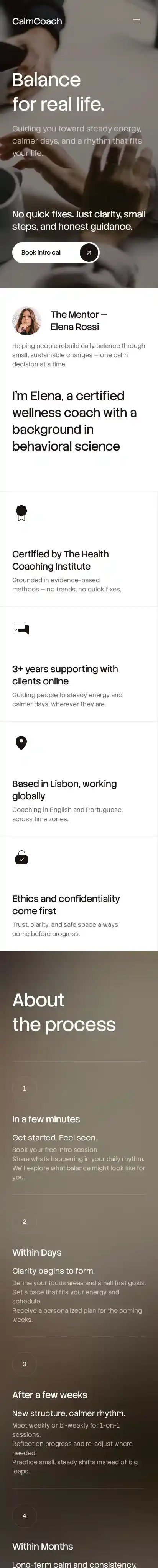 CalmCoach home page on mobile