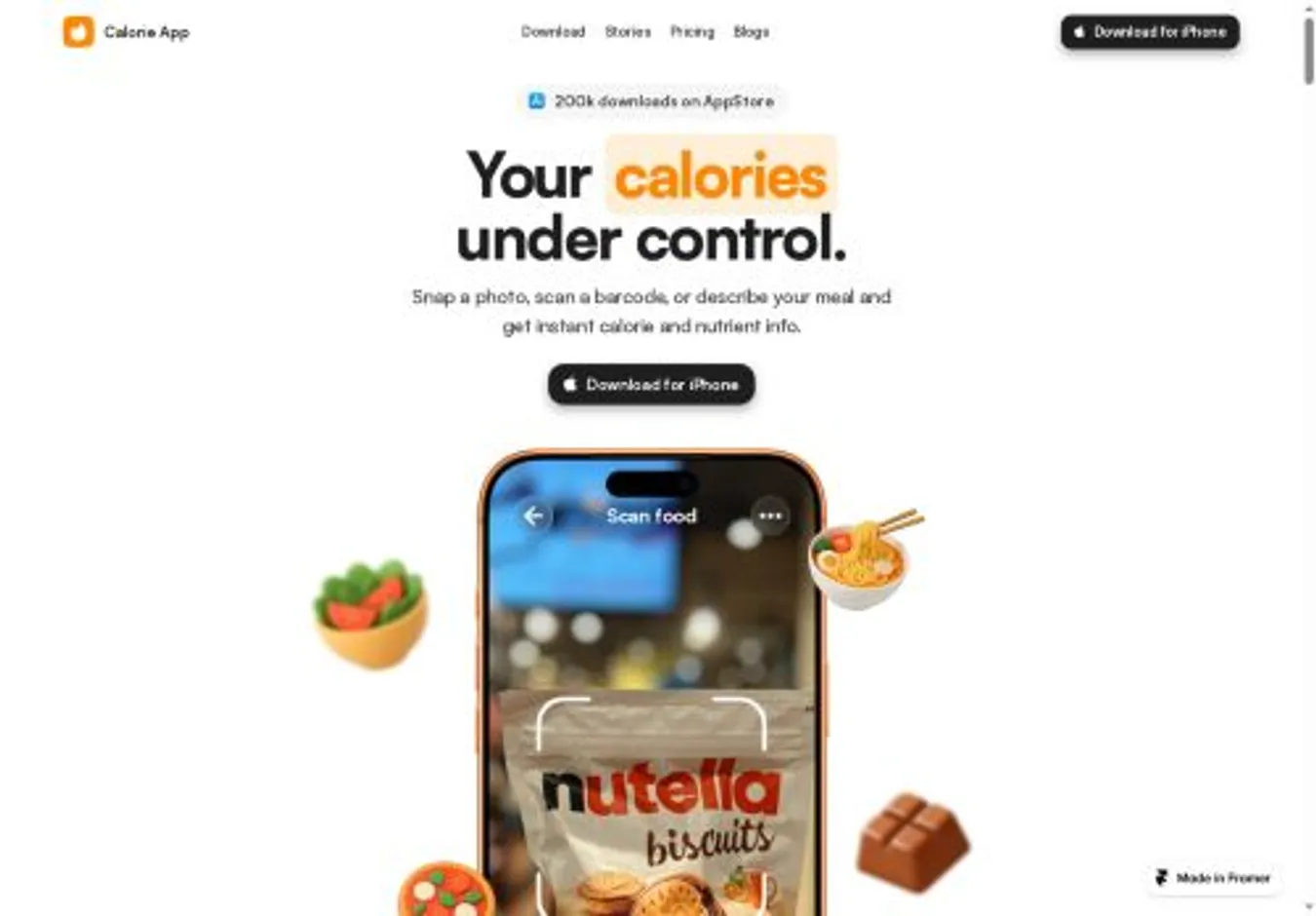Calories home page on desktop