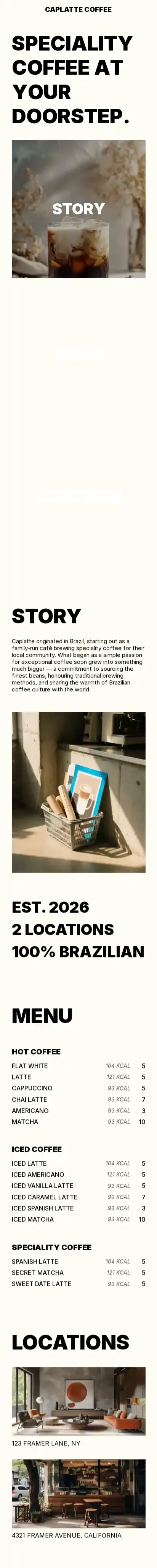 Caplatte home page on mobile