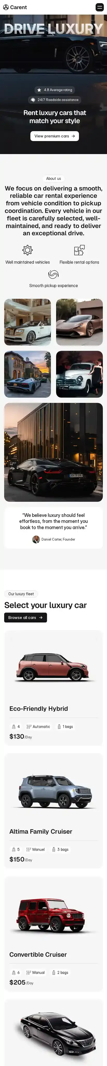 Carent home page on mobile