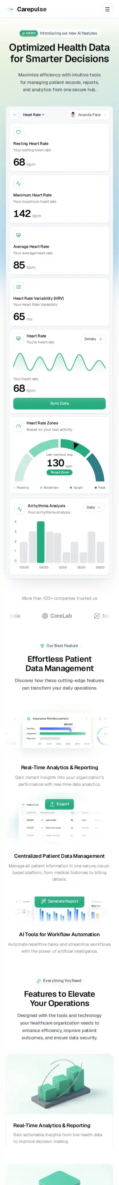 Carepulse home page on mobile