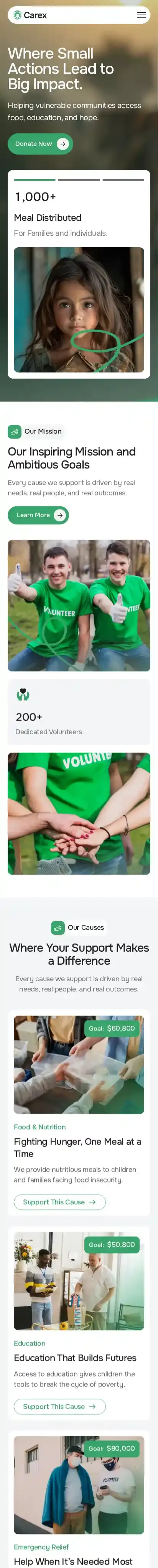 Carex home page on mobile