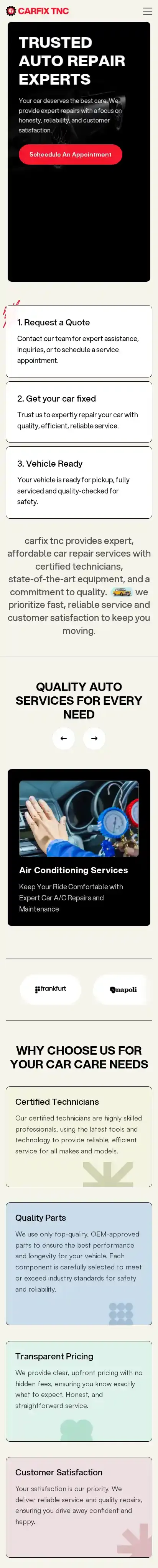 CARFIX TNC home page on mobile