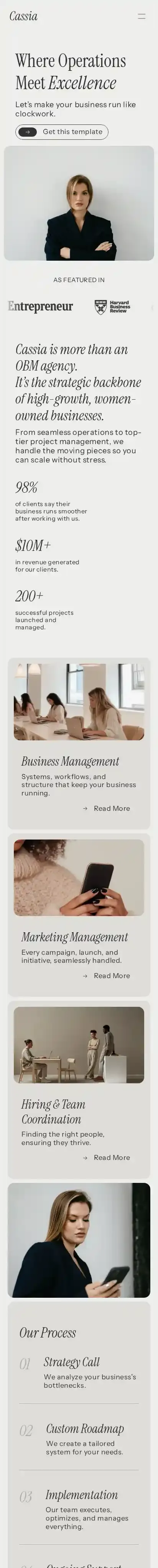 Cassia home page on mobile