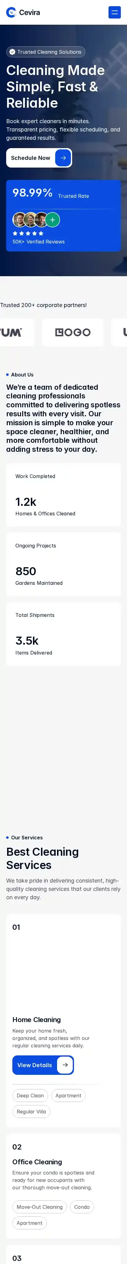 Cevira home page on mobile