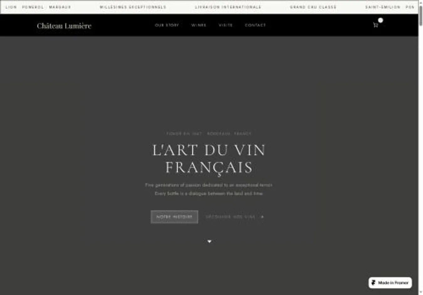 Château Lumière home page on desktop