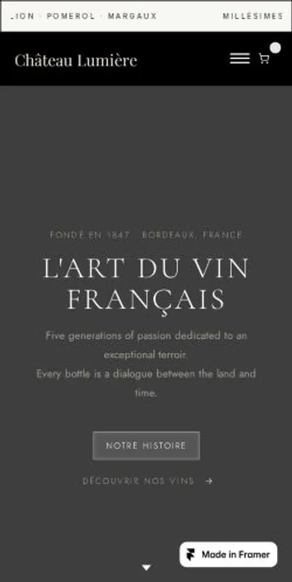 Château Lumière home page on mobile