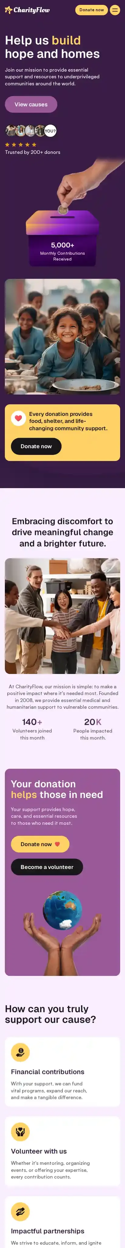 Charityflow home page on mobile