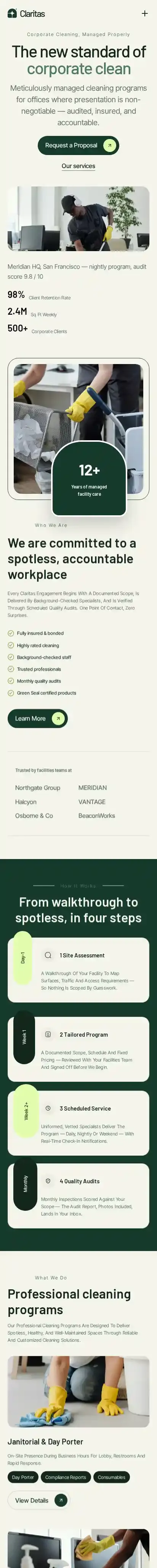 Claritas home page on mobile