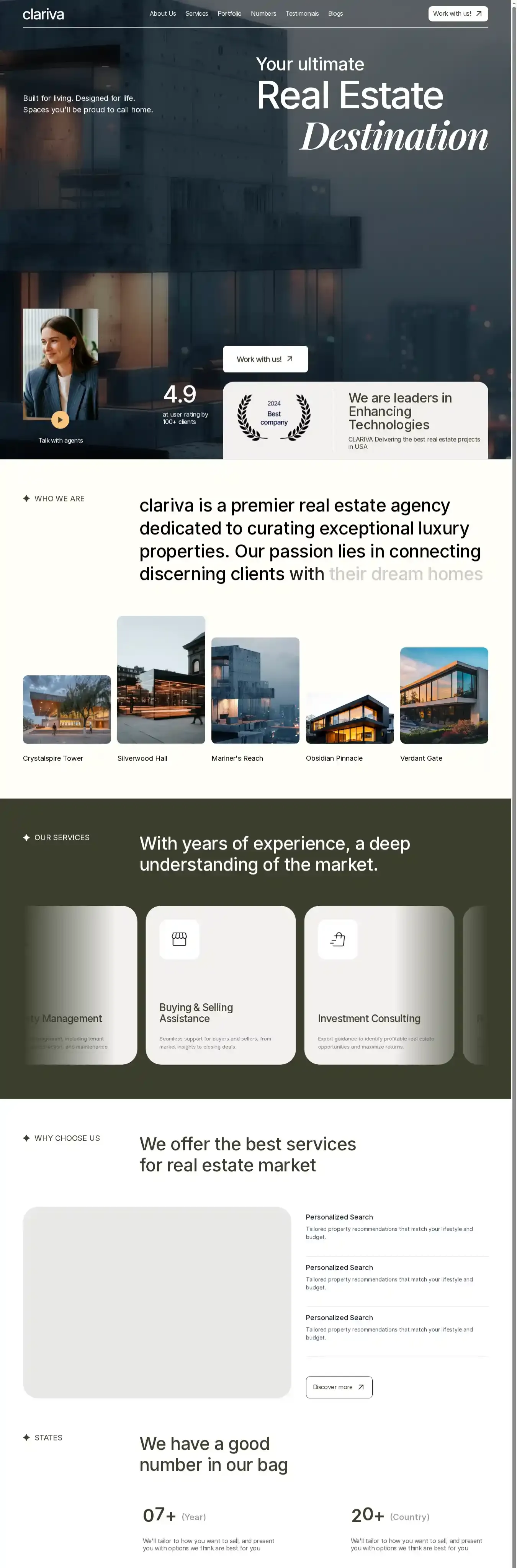 Clariva home page on desktop