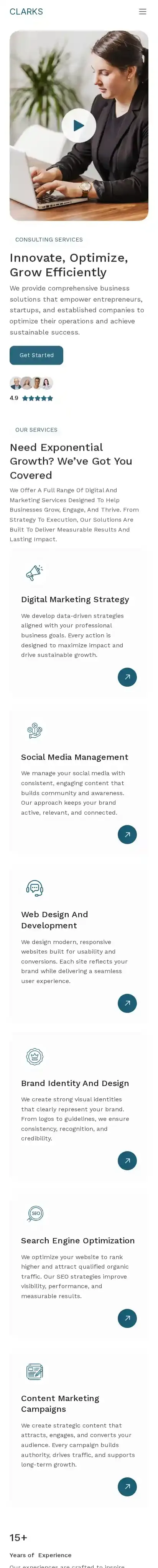 Clarks Consultancy home page on mobile