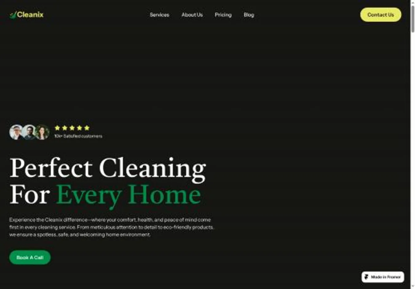 Cleanix home page on desktop