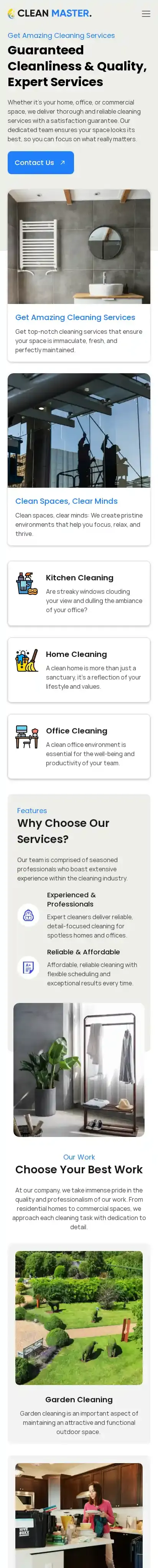 CleanMaster home page on mobile