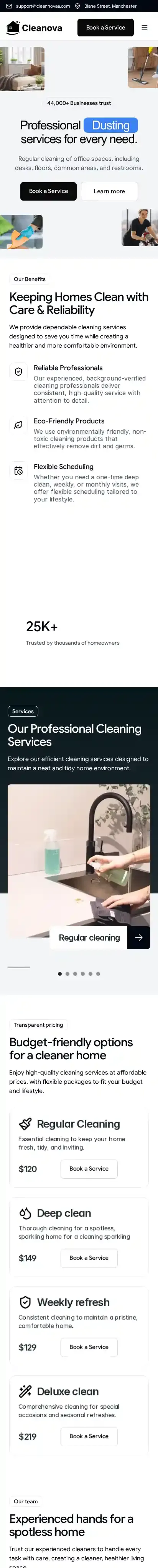 Cleannovaa home page on mobile