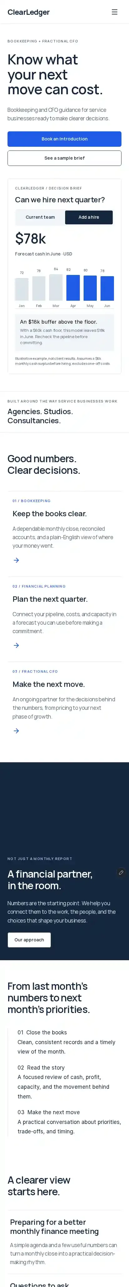 ClearLedger home page on mobile