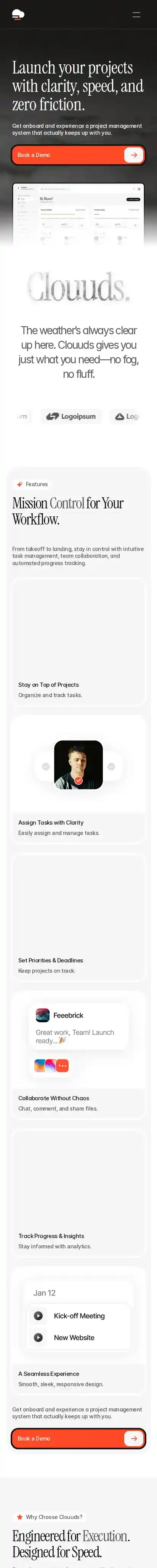 Clouuds home page on mobile