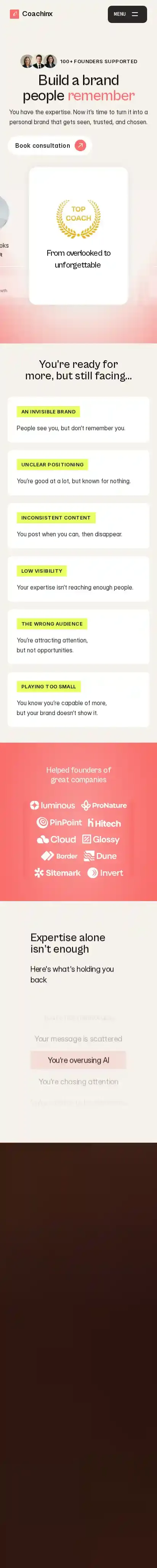 Coachinx home page on mobile