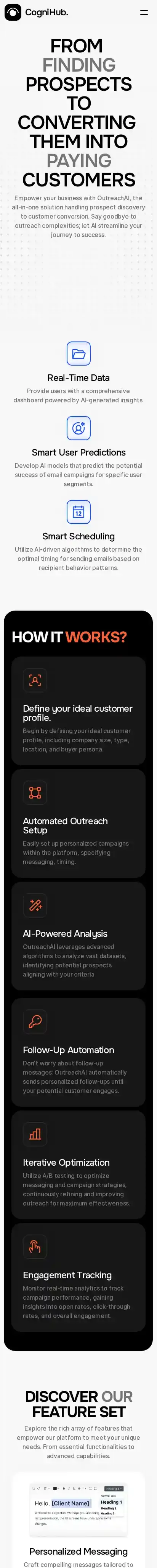 CogniHub home page on mobile