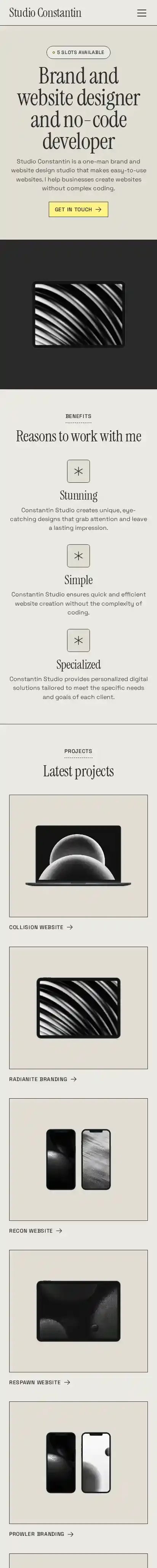 Constantin home page on mobile