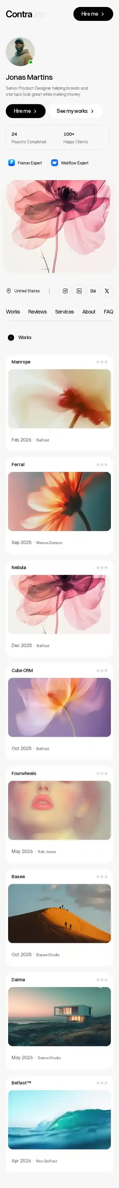ContraFolio home page on mobile