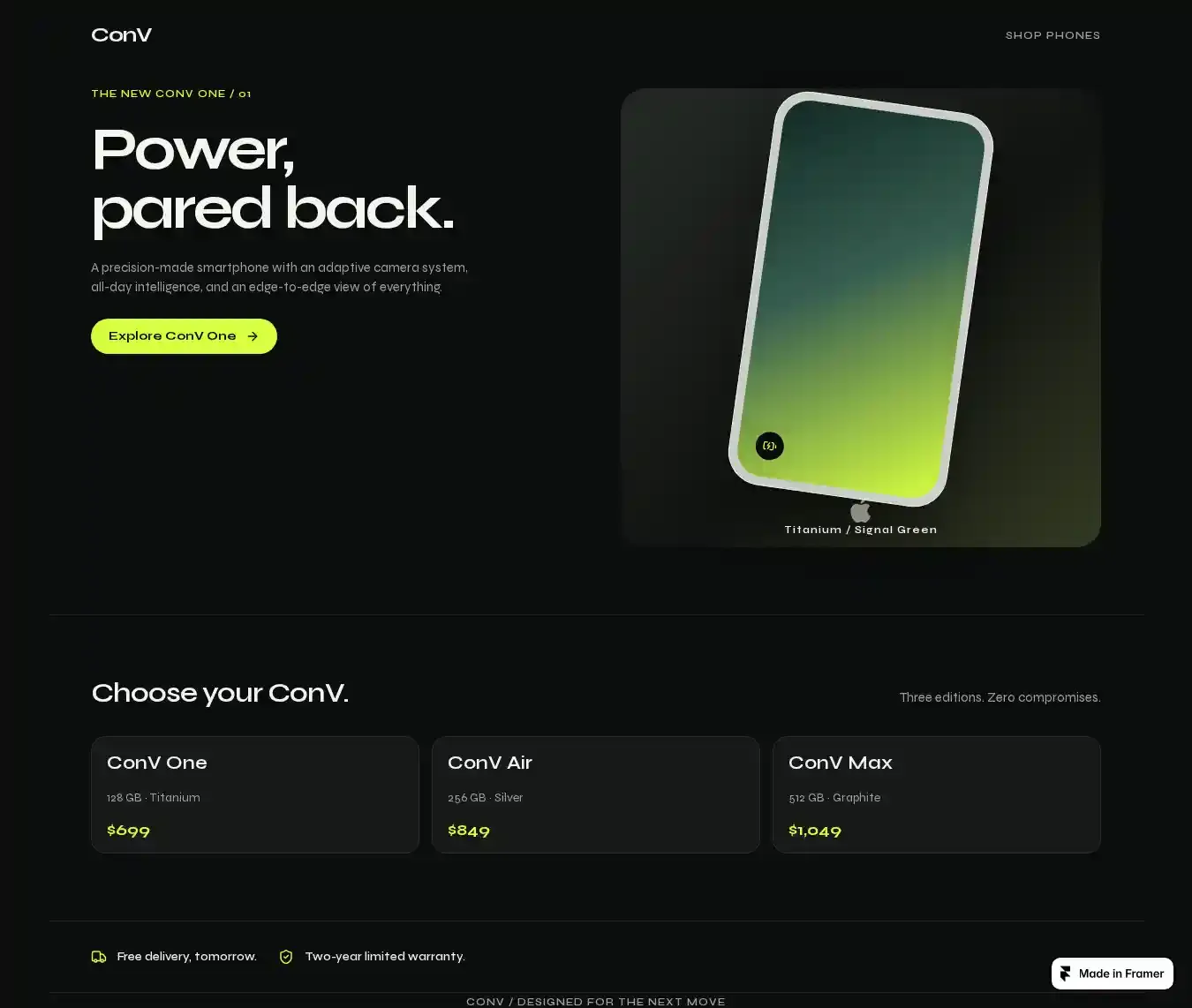 ConV home page on desktop