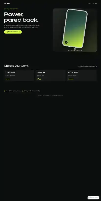 ConV home page on mobile