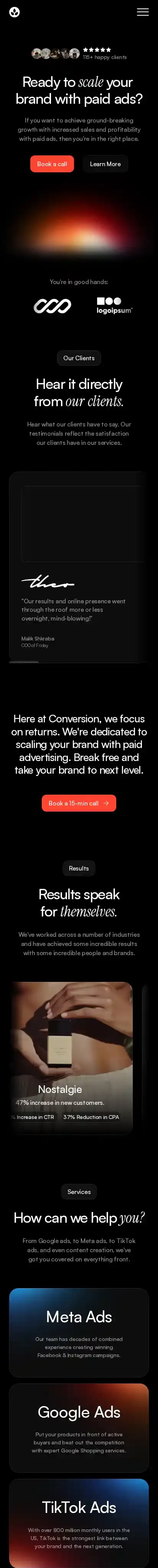 Conversion home page on mobile