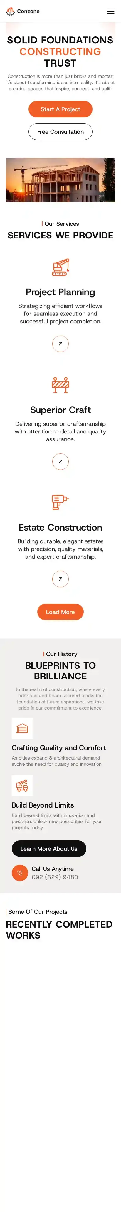 Conzone home page on mobile