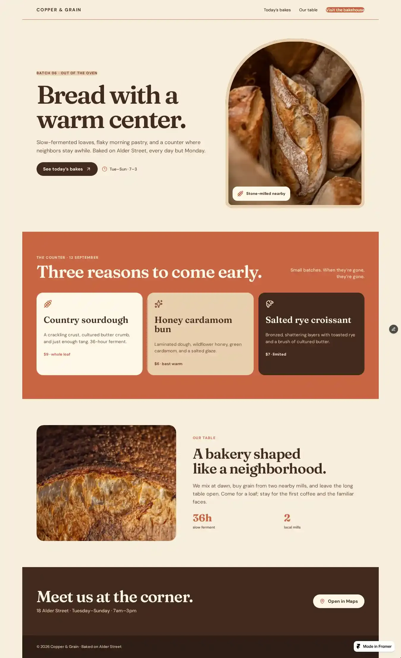 Copper & Grain home page on desktop
