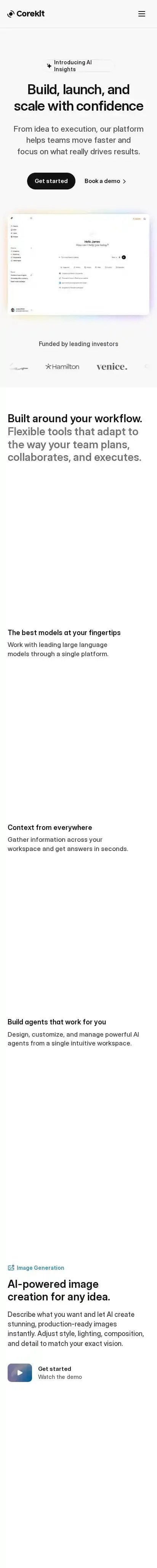 Corekit home page on mobile