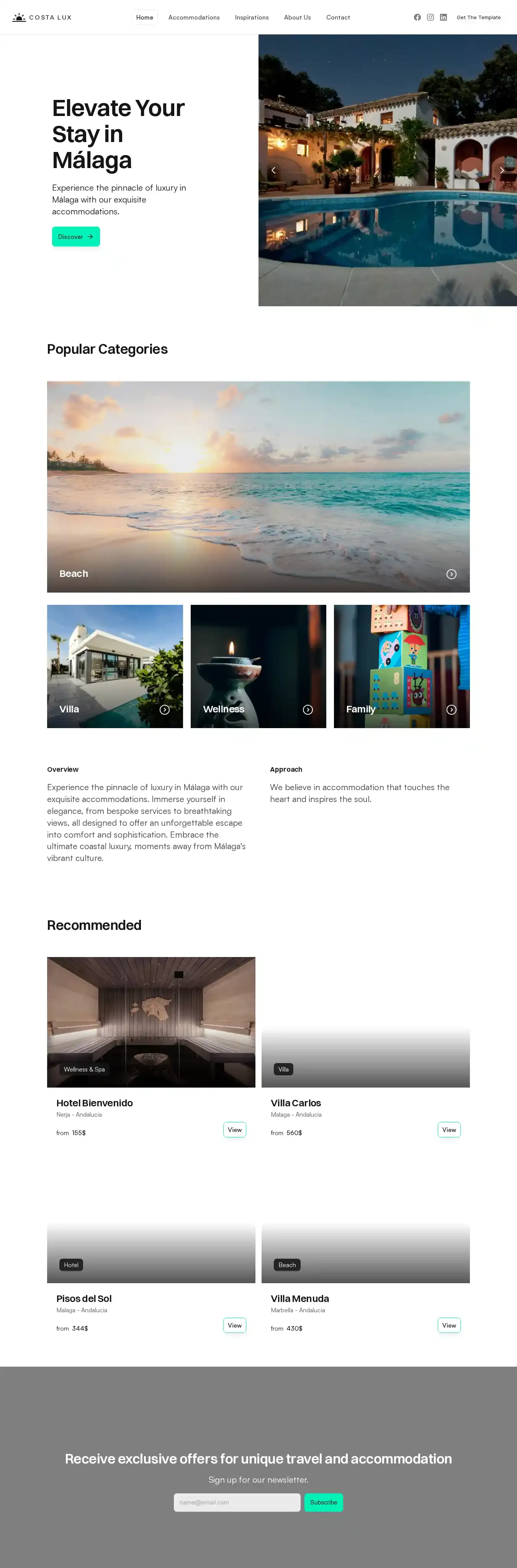 CostaLux home page on desktop