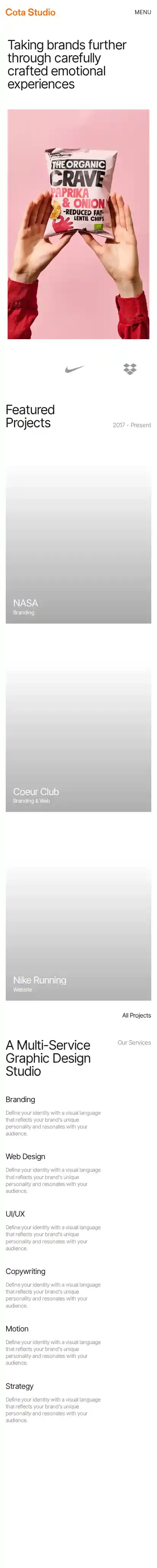 CotaStudio home page on mobile