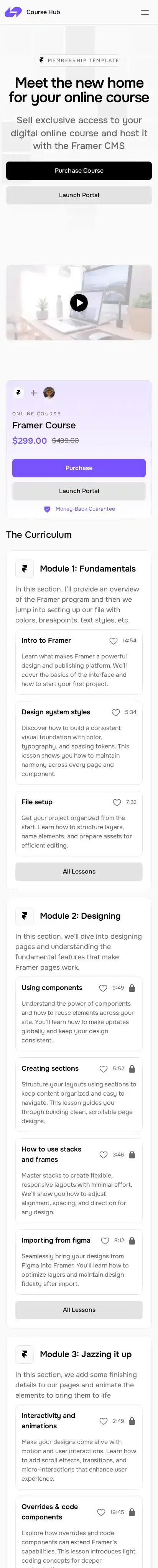 CourseHub home page on mobile