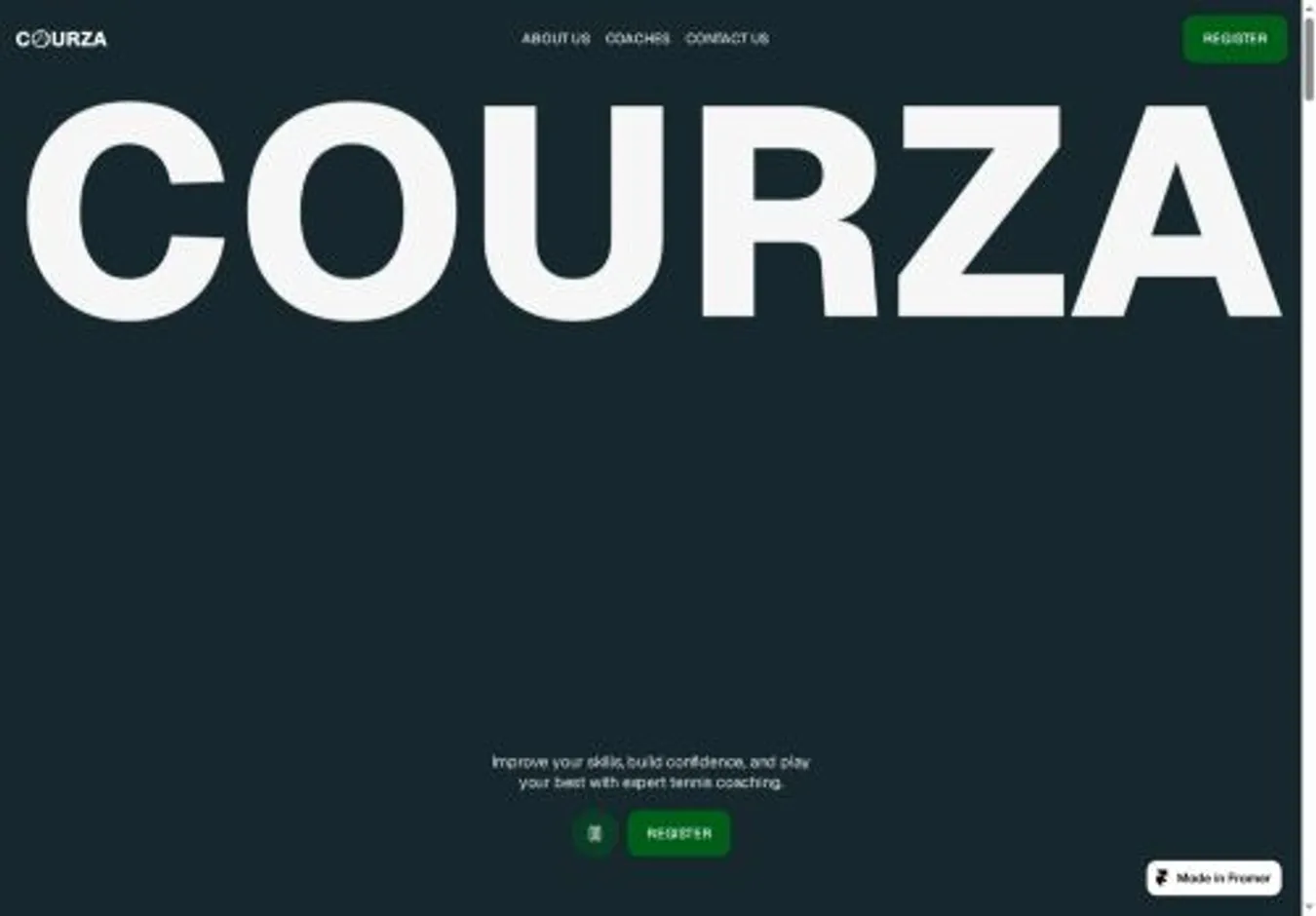 Courza home page on desktop