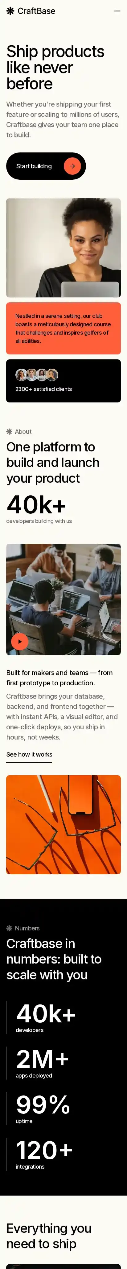 Craftbase home page on mobile