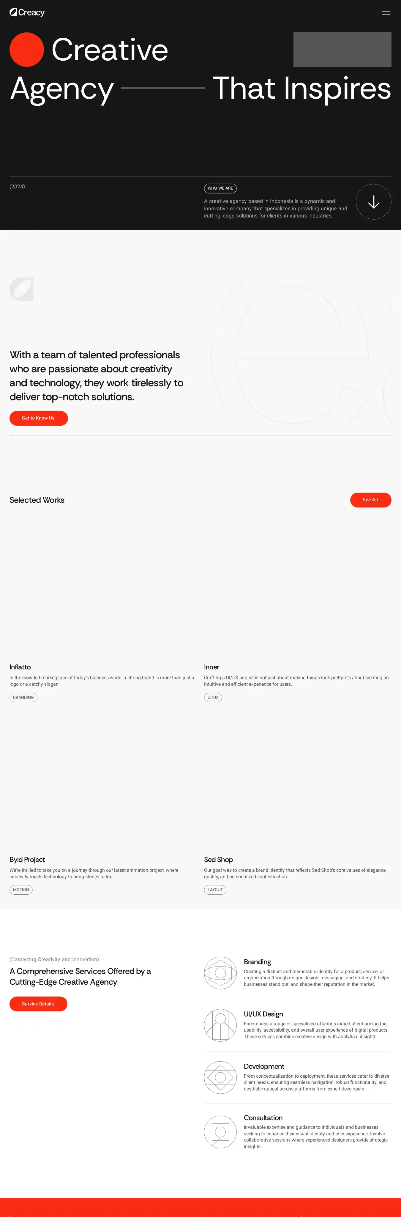 Creacy home page on desktop