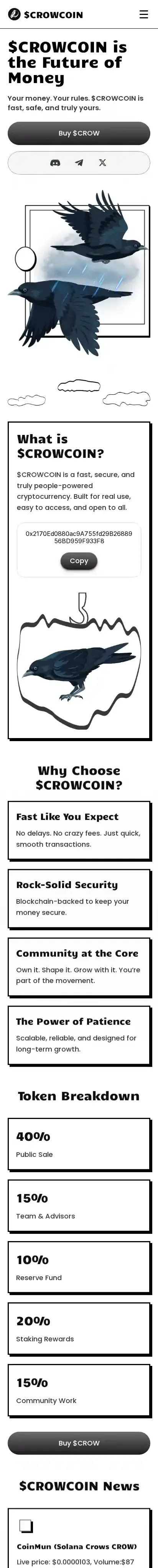CROWCOIN home page on mobile