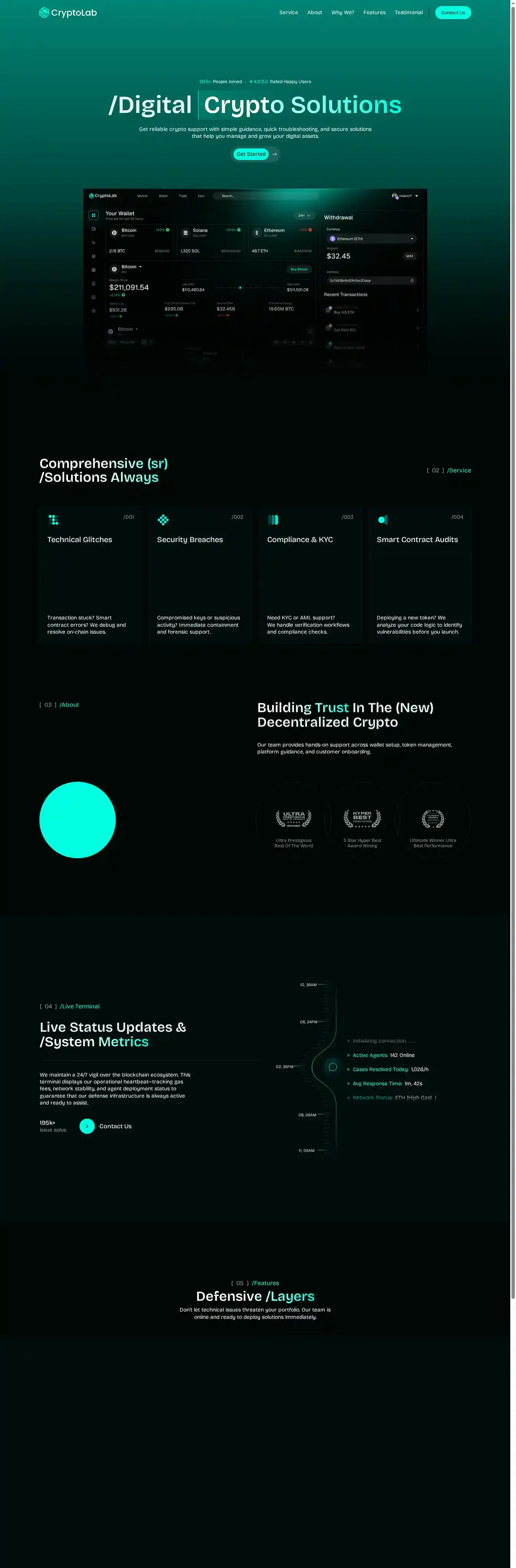 CryptoLab home page on desktop