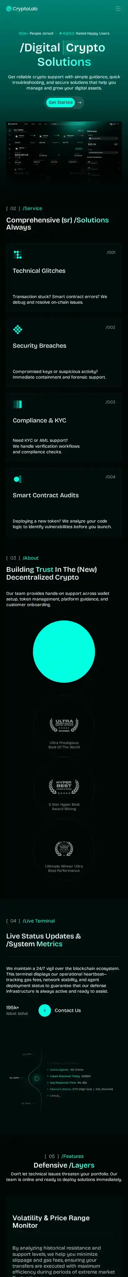 CryptoLab home page on mobile