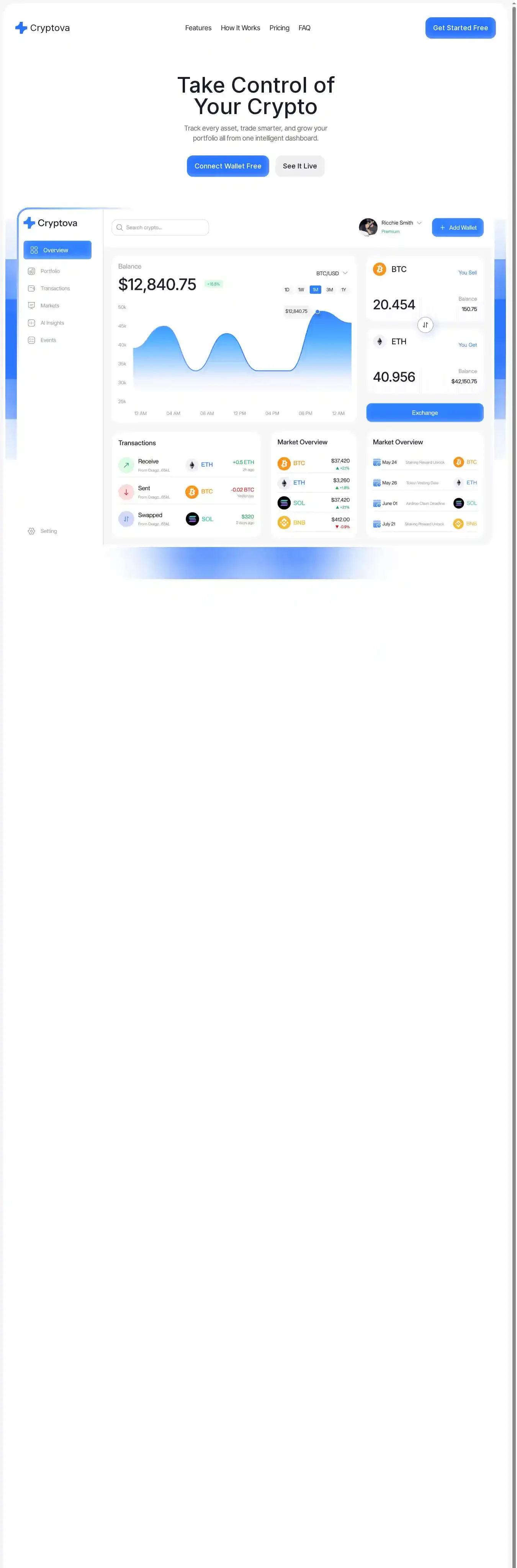 Cryptova home page on desktop
