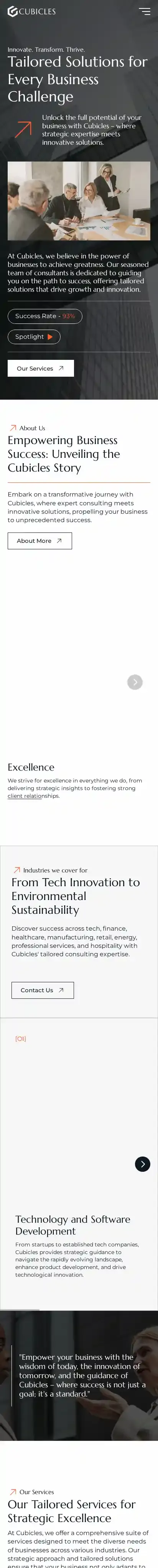 Cubicles home page on mobile