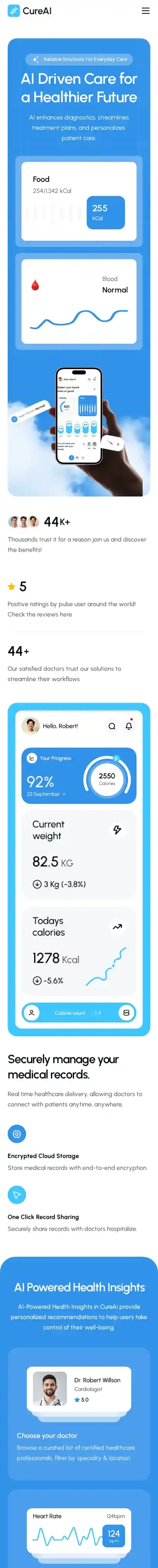 Cureai Healthcare home page on mobile