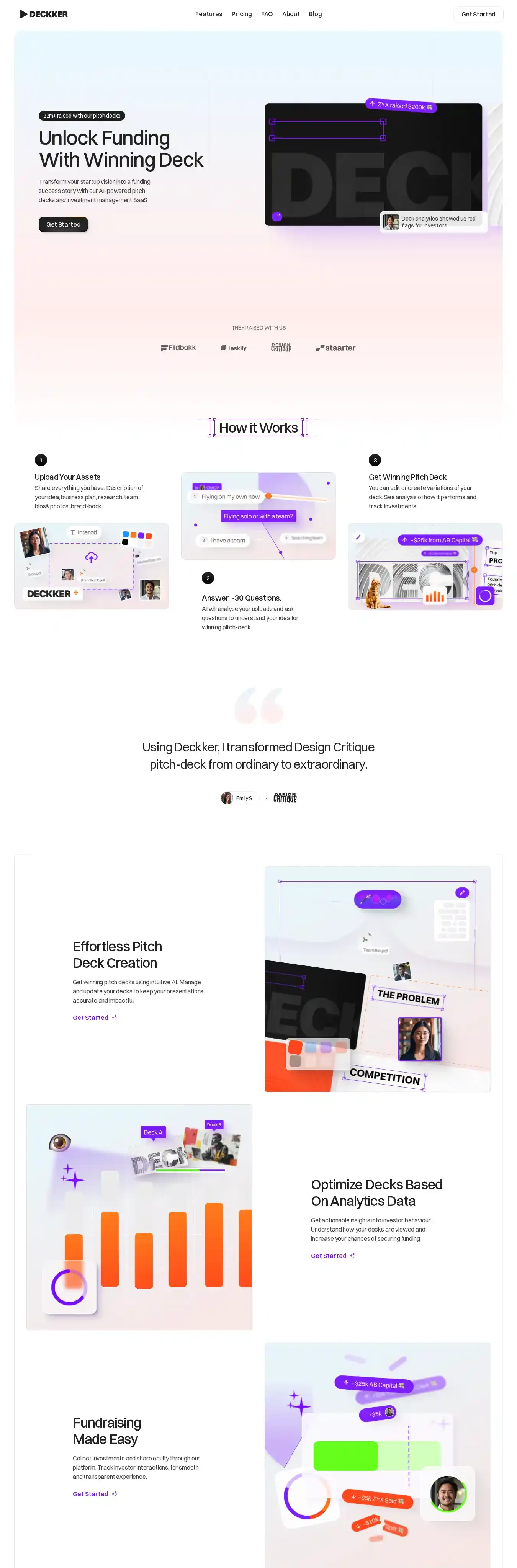 Deckker home page on desktop
