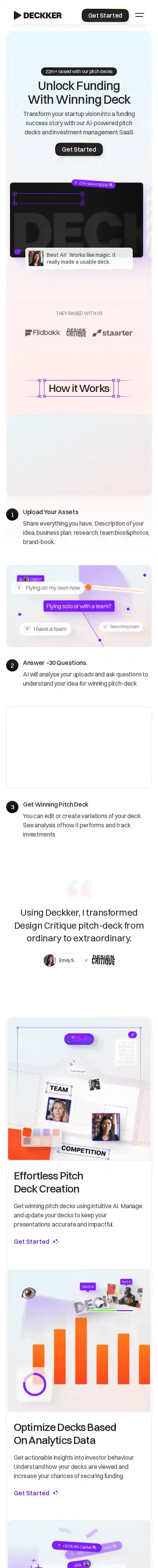 Deckker home page on mobile