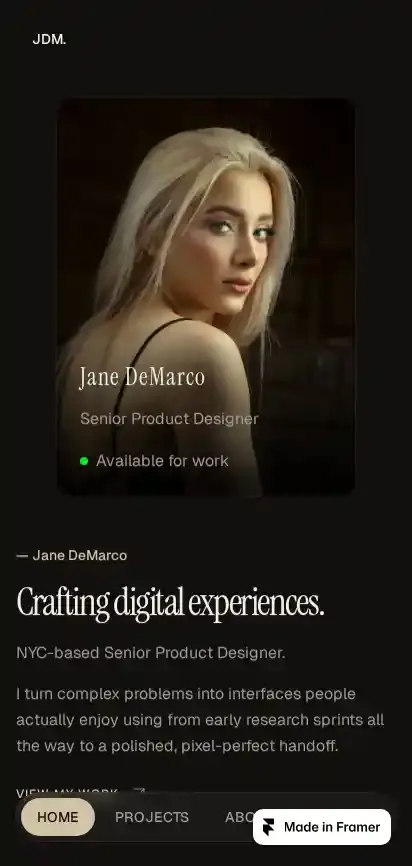 DeMarco home page on mobile