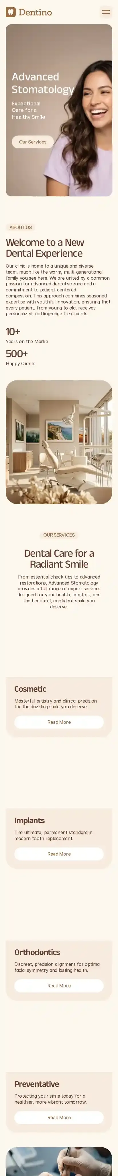 Dentino home page on mobile